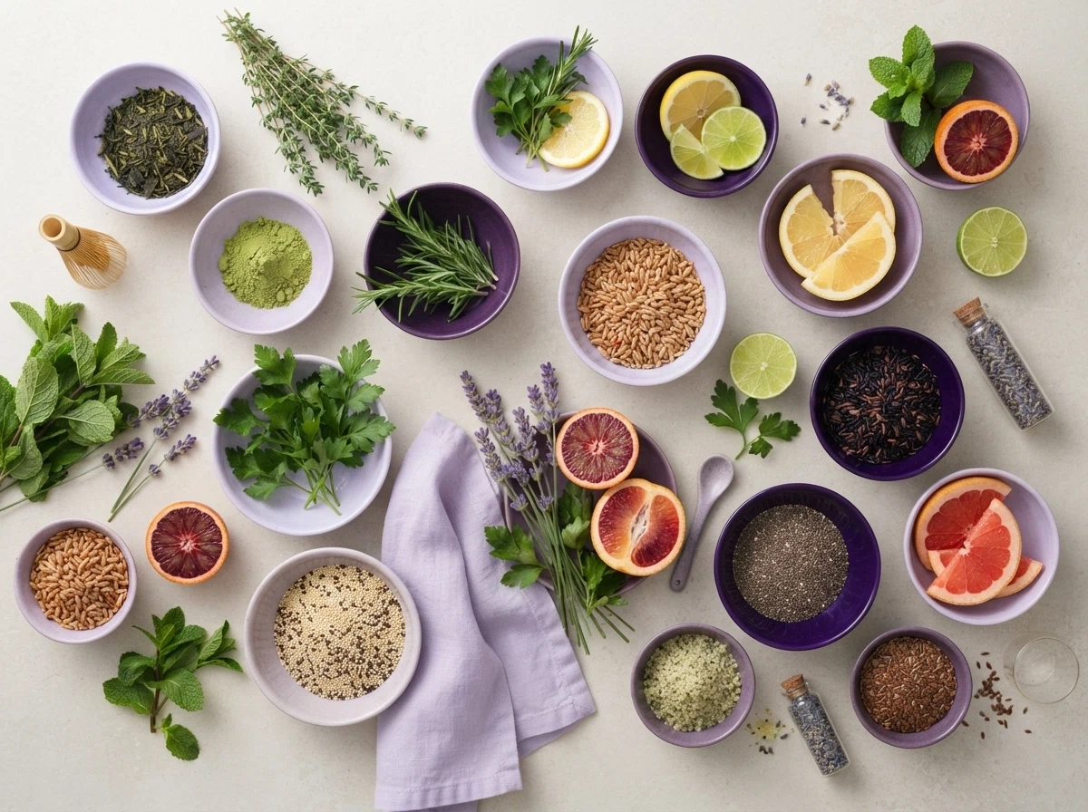 Groene thee extract, kruiden en vezelrijke ingrediënten voor een voedingssupplement